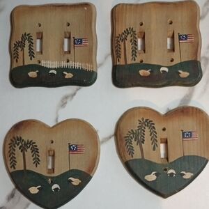 Hand Crafted Brown and Green Wall Decor Set with Rustic Folk Art